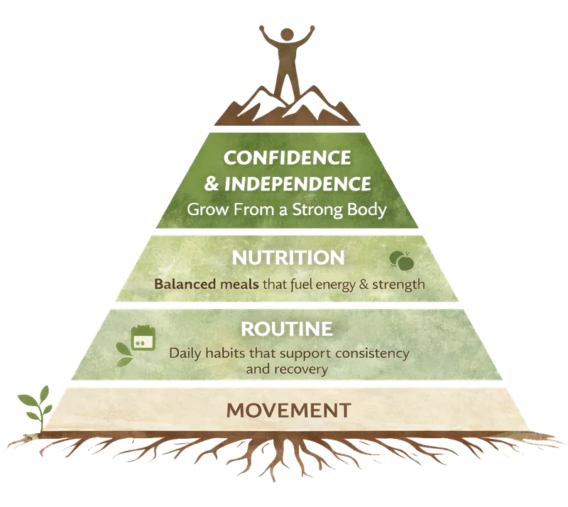 Pyramid illustration representing the Root to Rise coaching approach